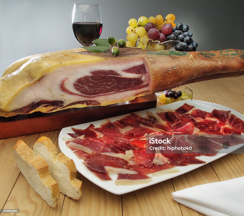 Spanish ham still life of Spanish ham plate Acorn Stock Photo