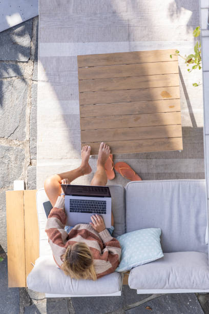 istock High angle view, woman working from home 1769025078