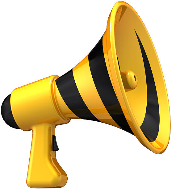 istock Megaphone loudspeaker stylish black yellow stripes swirl 176903109