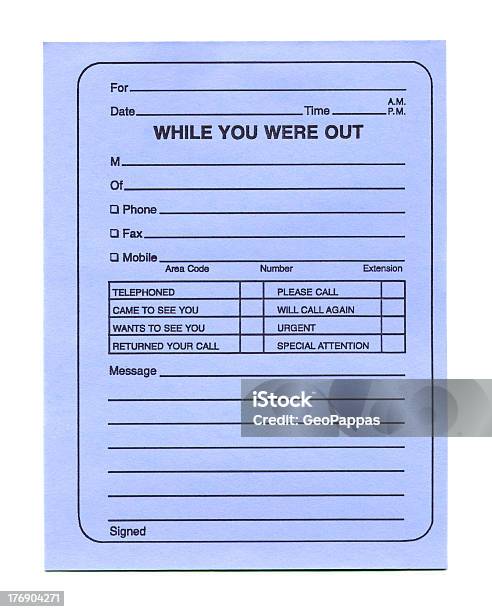 Telephone Message Pad Stock Photo - Download Image Now - Advice, Blank, Blue