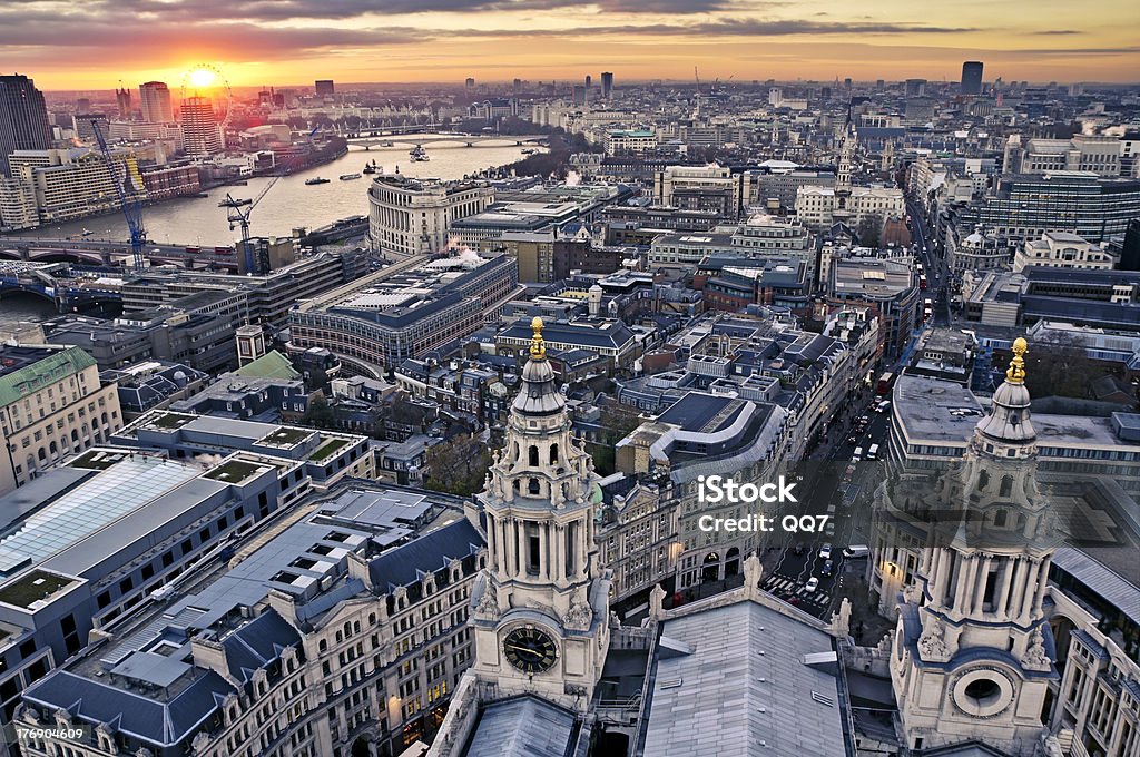 City of London London at twilight view from St. Paul's Cathedral Aerial View Stock Photo