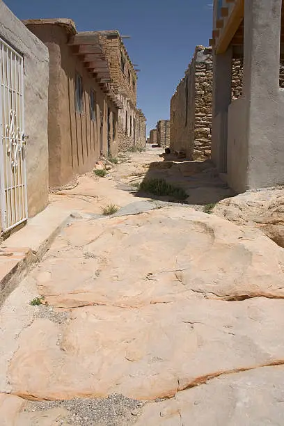 View of street at Acoma Pueblo in New Mexico.