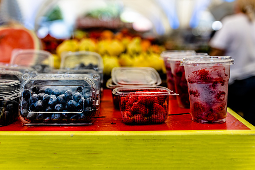 Explore a delightful assortment of fresh and vibrant fruits at the street market
