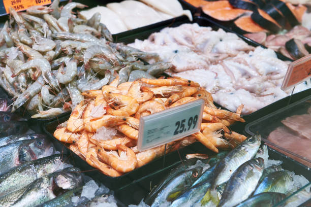 Various sea food on the market in Trapani, Sicily, Italy.