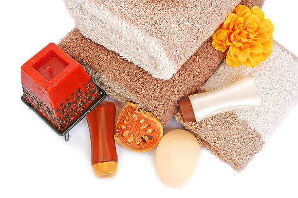 toalhas e spa estabelecido - color image softness single flower orange - fotografias e filmes do acervo