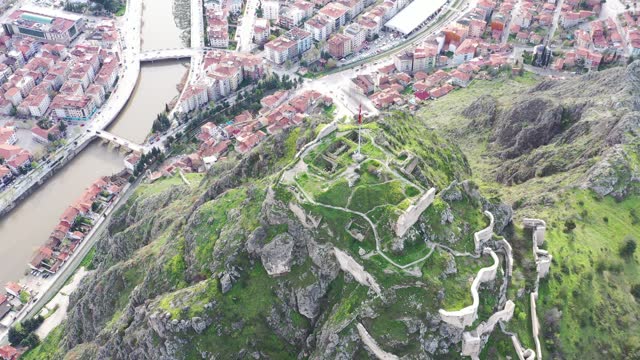 Aerial footage of Amasya City in Turkiye. Cityscape.