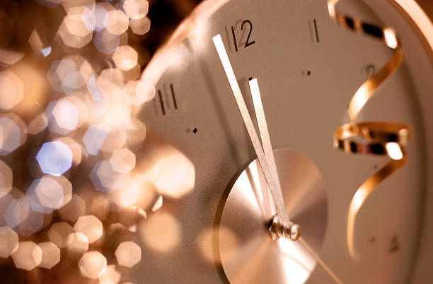 clock on new year's eve stock photo