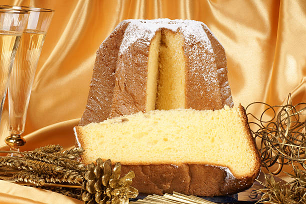 Christmas composition with Pandoro and spumante stock photo