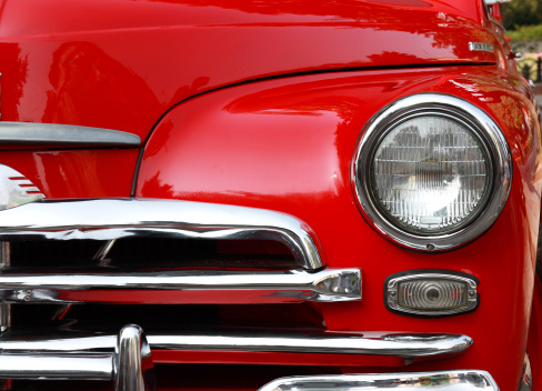 detail of red retro classic car