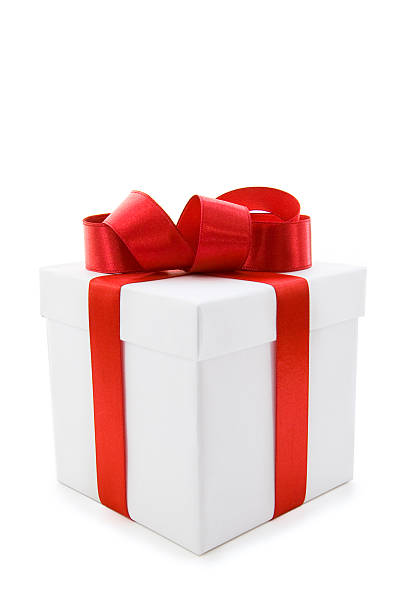istock White Gift Box with Red Satin Ribbon Bow 176906031