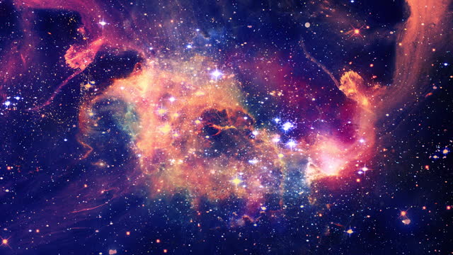 Deep space travel to glowing nebula