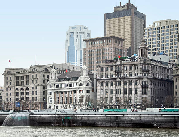 city view of the Bund, an area of the Huangpu District in Shanghai, a city in China