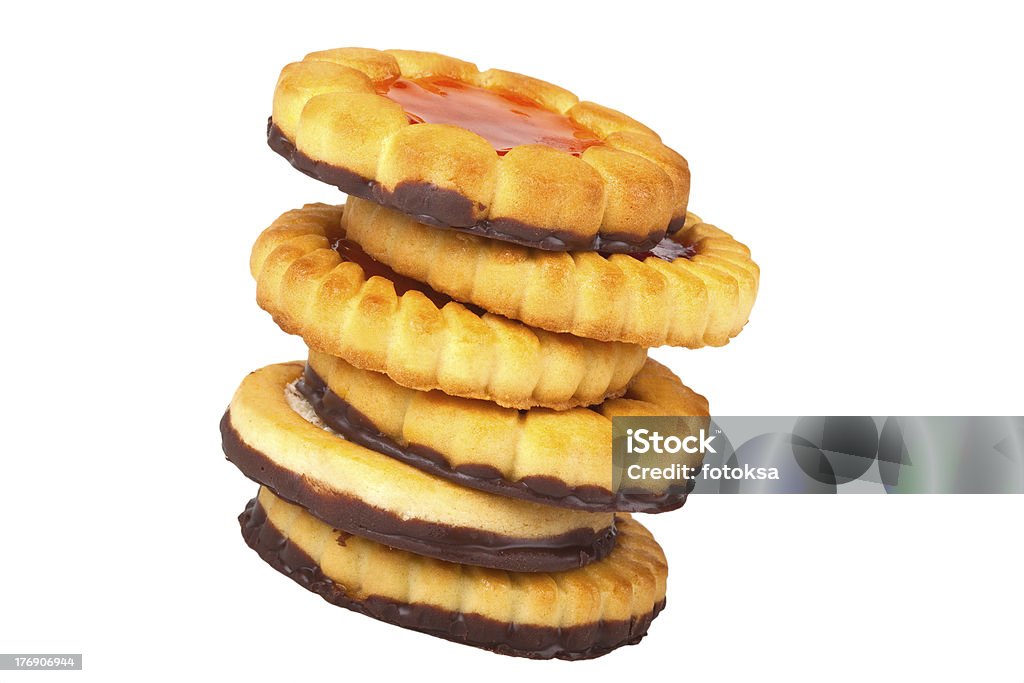 Seis cookies em um fundo branco - Foto de stock de Assar royalty-free