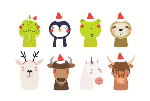 Vector illustration of Cute animals Christmas set