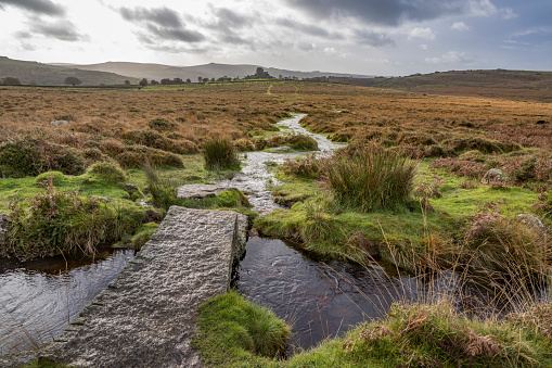 Small stream flowing towards Vixen Tor in Dartmoor Devon