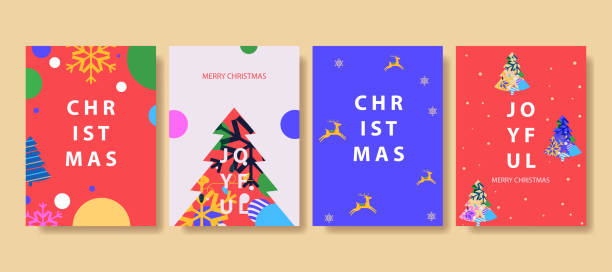 Christmas and New Year greeting cards set - ilustração de arte vetorial