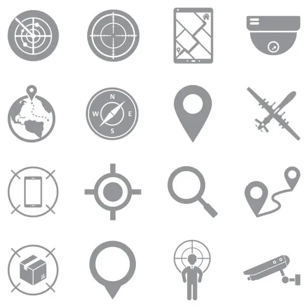 Vector illustration of Tracking Icons. Gray Flat Design. Vector Illustration.