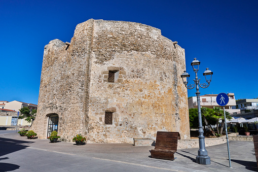 The Tower of San Giovanni, a 16th century landmark in Alghero. Province of Sassari. Sardinia. Italy.