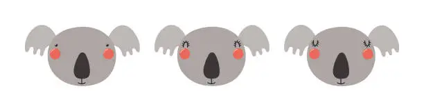 Vector illustration of Cute funny koala faces illustrations set.