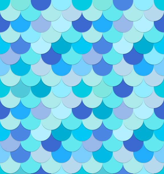 Caribbean Ocean Blue color scales, Seamless pattern, Fish scales background texture vector art illustration