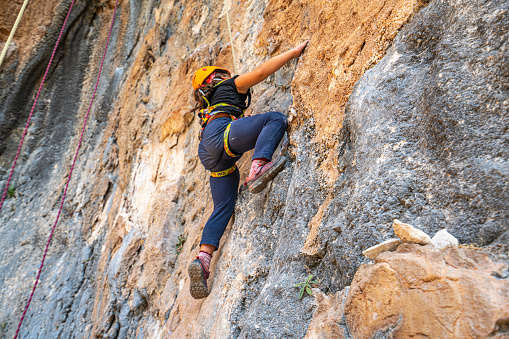 Olympos, Antalya, Türkiye-October 29, 2023:rock climbers are enjoying  the amazing walls of the rock mountain in Olympos, Antalya, Turkey