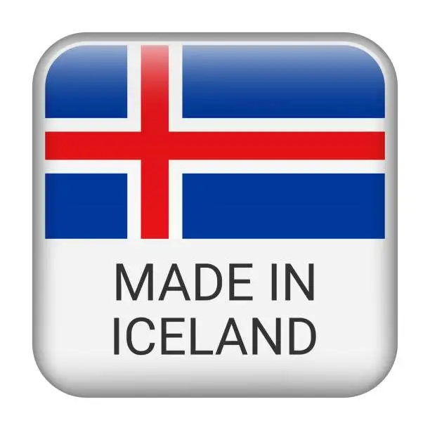 Vector illustration of Made in Iceland badge vector. Sticker with stars and national flag. Sign isolated on white background.