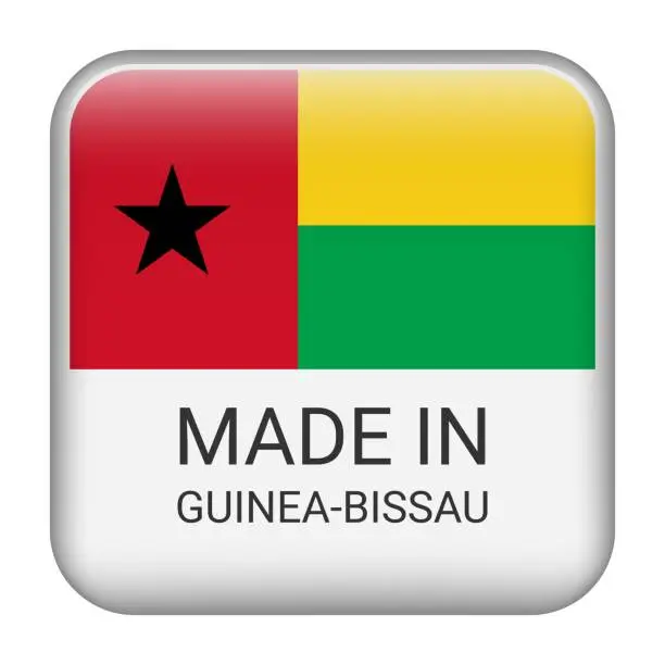 Vector illustration of Made in Guinea-Bissau badge vector. Sticker with stars and national flag. Sign isolated on white background.