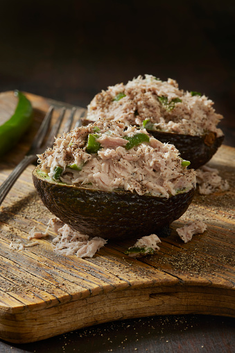 Avocado Tuna Salad Boats with Chives and Jalapeno Peppers