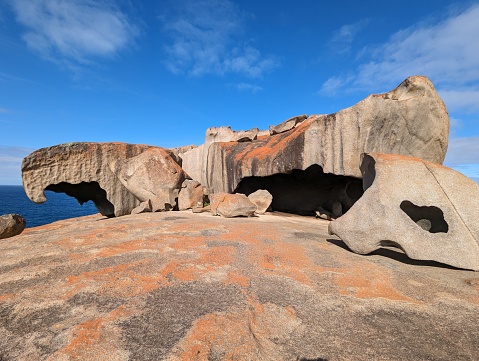 A captivating view of the Remarkable Rocks, a natural wonder located on Kangaroo Island, South Australia