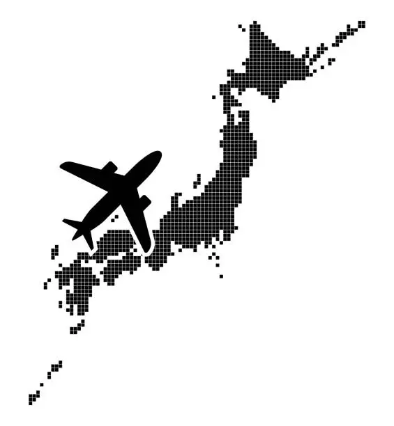 Vector illustration of Airplane Flying Over Japan Isolated Vector Illustration