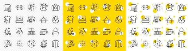 Vector illustration of Outline Baggage scales, No handbag and Deckchair line icons. For web app. Vector