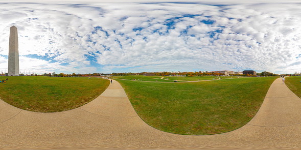Washington DC, USA - October 28, 2023: Stock photo Washington Monument DC 360 panorama VR equirectangular photo