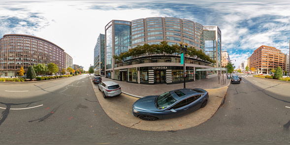 Washington DC, USA - October 28, 2023: Sephora retail store in Washington DC. 360 panorama VR equirectangular photo