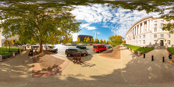 Washington DC, USA - October 28, 2023: US Department of Commerce Building Washington DC. 360 panorama VR equirectangular photo