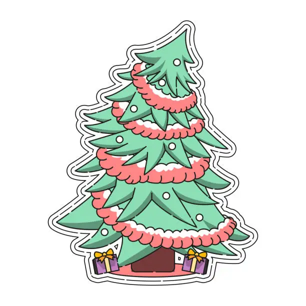 Vector illustration of Christmas Tree Character for Merry Christmas, Isolated in Retro Cartoon Style