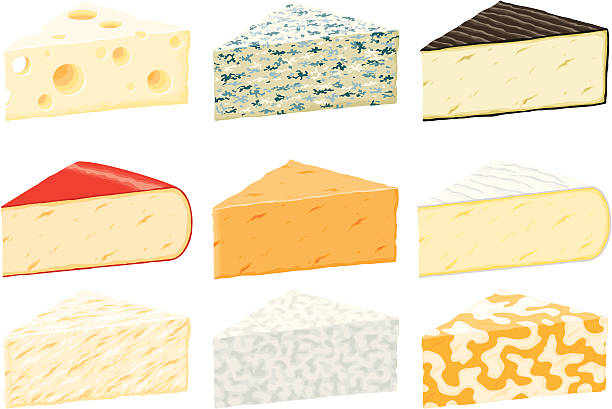 치즈 웨지 아이콘 세트 - cheese swiss cheese portion vector stock illustrations