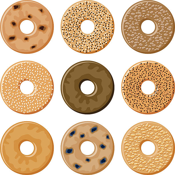 Bagel Icon Set A set of bagel food icons. No gradients used. poppy seed stock illustrations