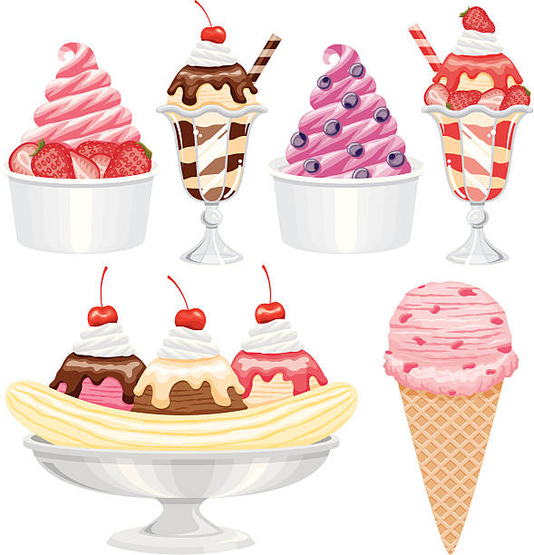 ilustrações, clipart, desenhos animados e ícones de conjunto de ícones de sorvete - ice cream sundae ice cream chocolate