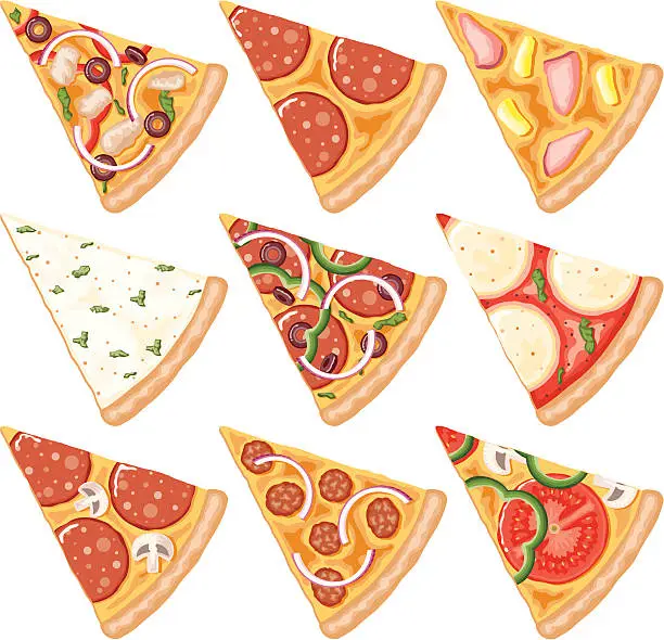 Vector illustration of Pizza Slices Icon Set