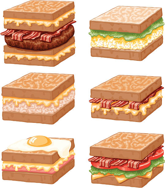 ilustrações, clipart, desenhos animados e ícones de sanduíches conjunto de ícones - tuna salad sandwich