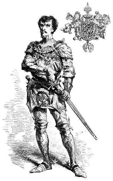 Charles The Bold Engraving From 1869 Featuring The French Duke Of Burgundy, Charles The Bold (Charles The Rash).  Charles The Bold Lived From 1433 Until 1477. black knight stock illustrations