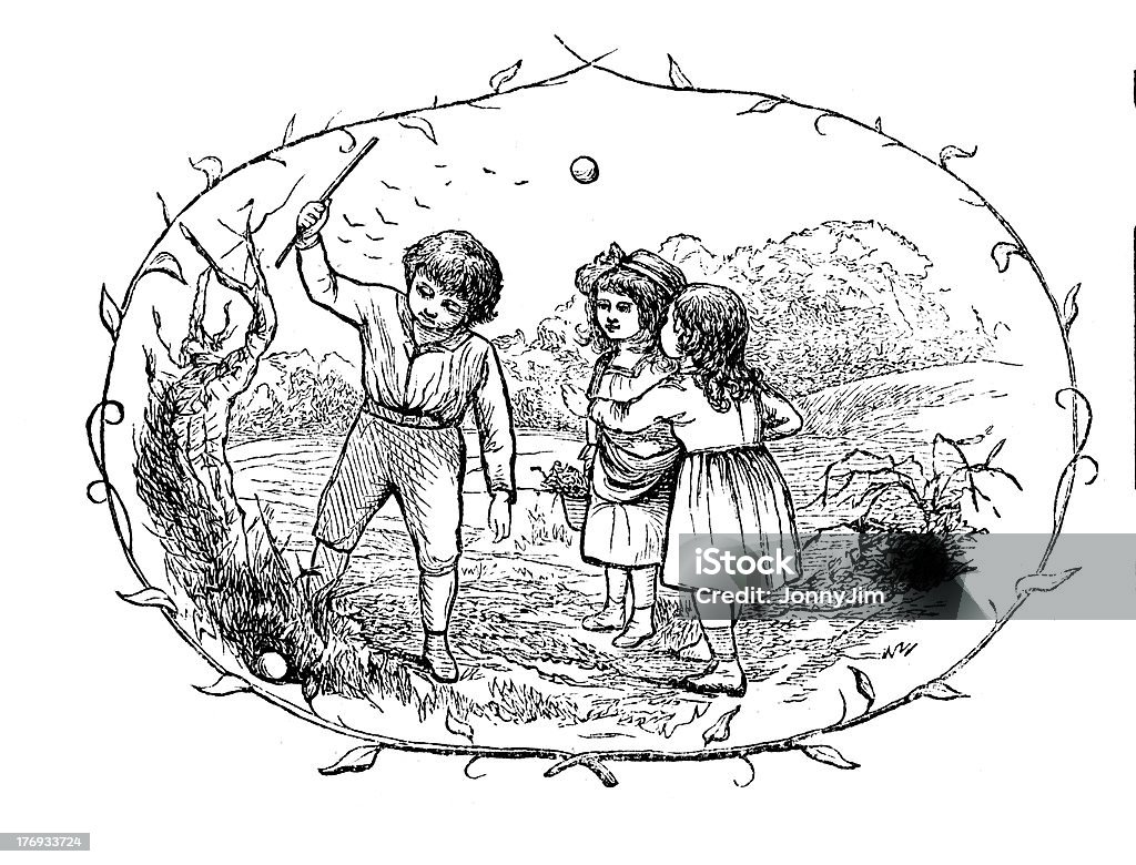 Victorian Bambini che giocano con la palla e il massimo supporto dal 1880 journal - Foto stock royalty-free di Adolescente