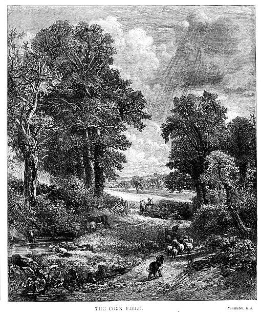 ilustraciones, imágenes clip art, dibujos animados e iconos de stock de el campo de maíz en john constable de 1880 journal - john constable