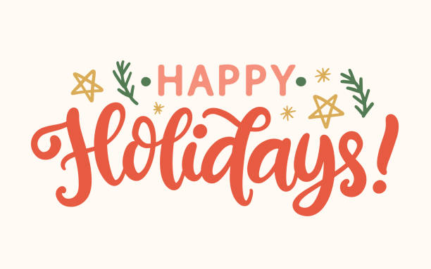 ilustraciones, imágenes clip art, dibujos animados e iconos de stock de ¡felices fiestas! cita de frase de caligrafía moderna de navidad - happy holidays frase corta