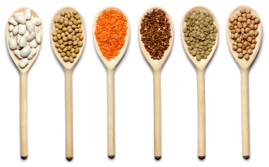 beans, pea, red lentils, buckwheat, green lentils, chick-pea