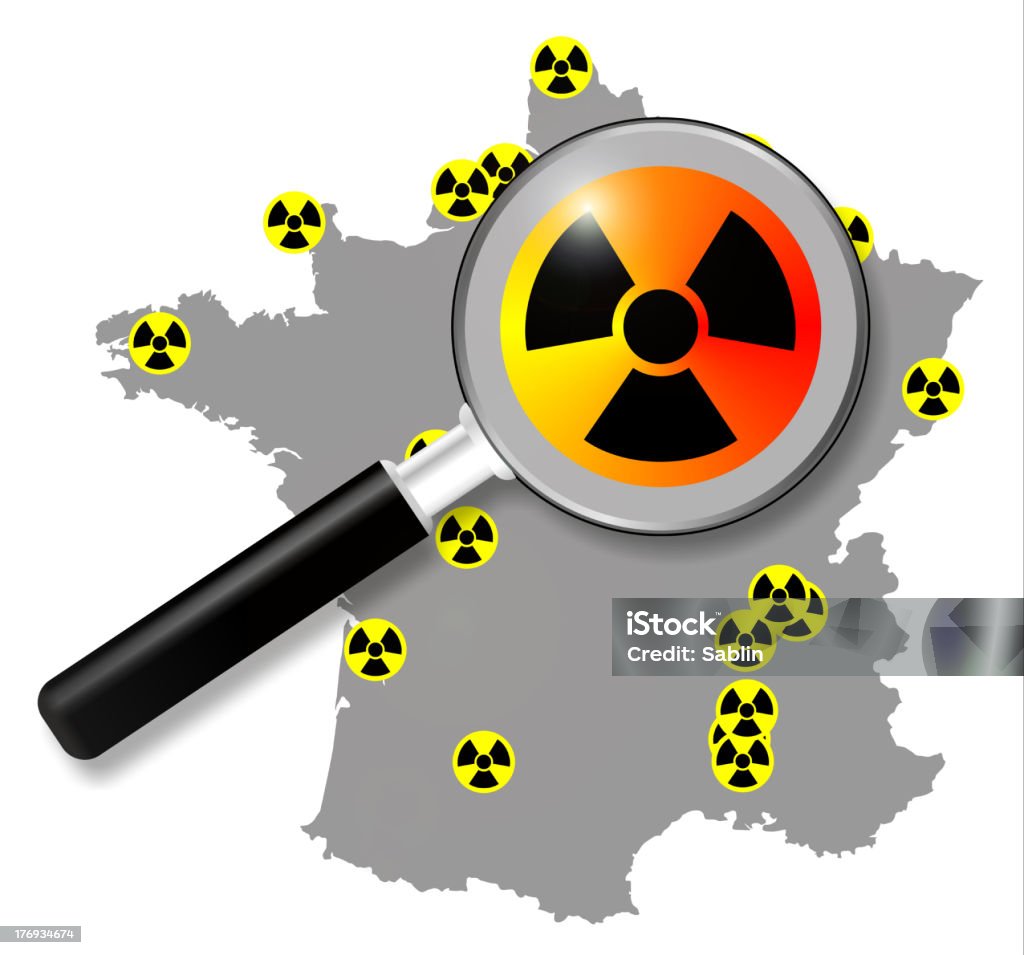 french energia nuclear, mapa com lupa - Foto de stock de Acidente royalty-free