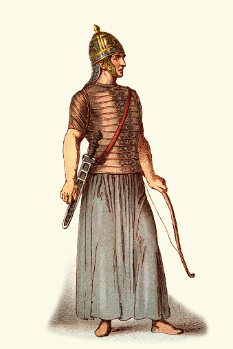 Vintage illustration, Sarmatian, Archer, Recurve bow, Soldier, warrior, Splint armour, Military History, Eastern Europe in Antiquity