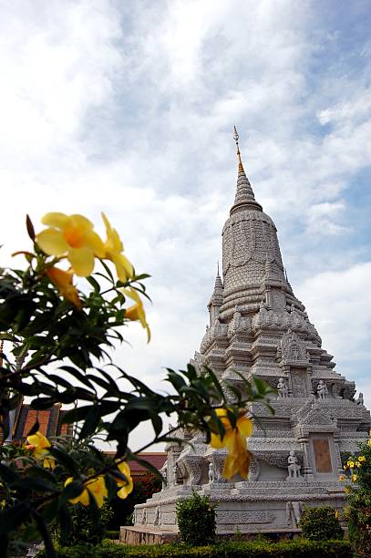 elefanti e fiori, giardini di pagoda d'argento, phnom penh - stupa royal stupa local landmark national landmark foto e immagini stock