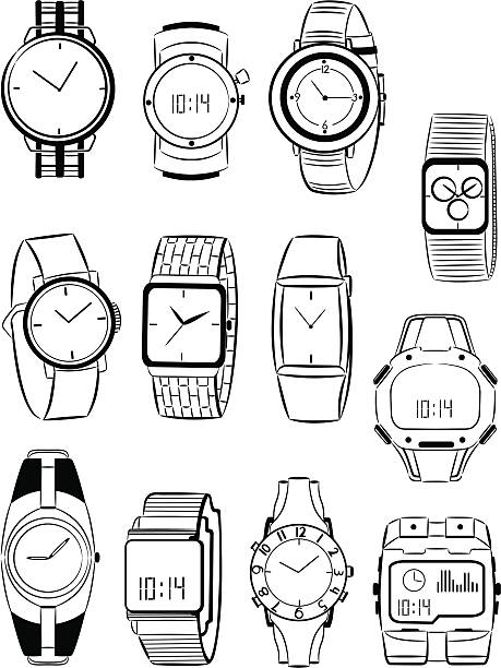 ilustraciones, imágenes clip art, dibujos animados e iconos de stock de hombres relojes - clock hand leather minute hand white background