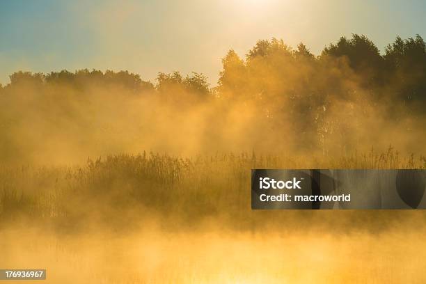 Nascer Do Sol E Nevoeiro Sobre O Lago 36 Mpx - Fotografias de stock e mais imagens de Acordar - Acordar, Amanhecer, Ao Ar Livre